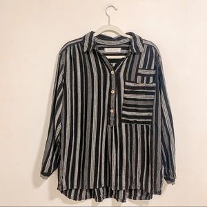 We The Free Black and White Striped Button-Down Shirt